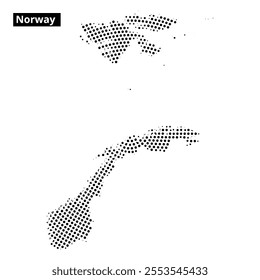 A visual representation of Norway using a dotted pattern against an abstract background, highlighting its unique geography.