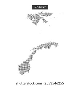 A visual representation of Norway using a dotted pattern against an abstract background, highlighting its unique geography.