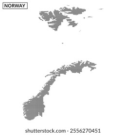 A visual representation of Norway using a dotted pattern against an abstract background, highlighting its unique geography.