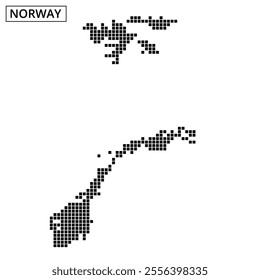 A visual representation of Norway using a dotted pattern against an abstract background, highlighting its unique geography.