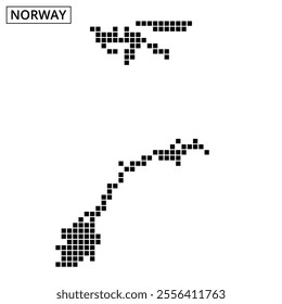 A visual representation of Norway using a dotted pattern against an abstract background, highlighting its unique geography.