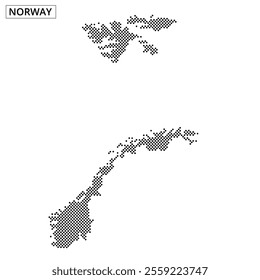 A visual representation of Norway using a dotted pattern against an abstract background, highlighting its unique geography.