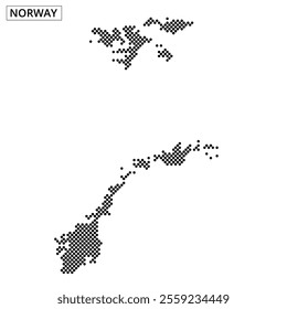 A visual representation of Norway using a dotted pattern against an abstract background, highlighting its unique geography.