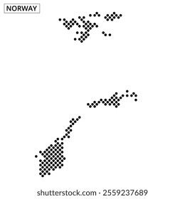 A visual representation of Norway using a dotted pattern against an abstract background, highlighting its unique geography.