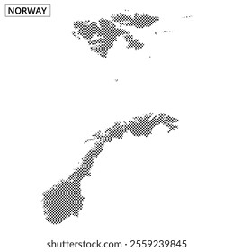 A visual representation of Norway using a dotted pattern against an abstract background, highlighting its unique geography.