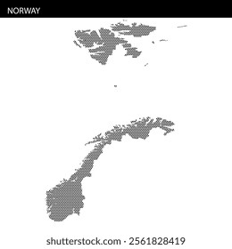 A visual representation of Norway using a dotted pattern against an abstract background, highlighting its unique geography.