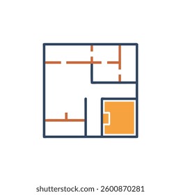 Visual representation of open floor plan icon focusing on interior design.