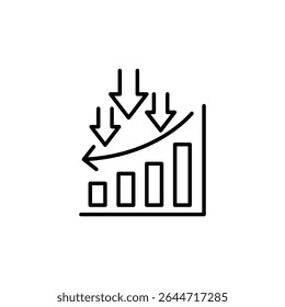 Representação visual dos desafios de superação. Um gráfico de linhas mostra o crescimento para cima, apesar das setas para baixo.
