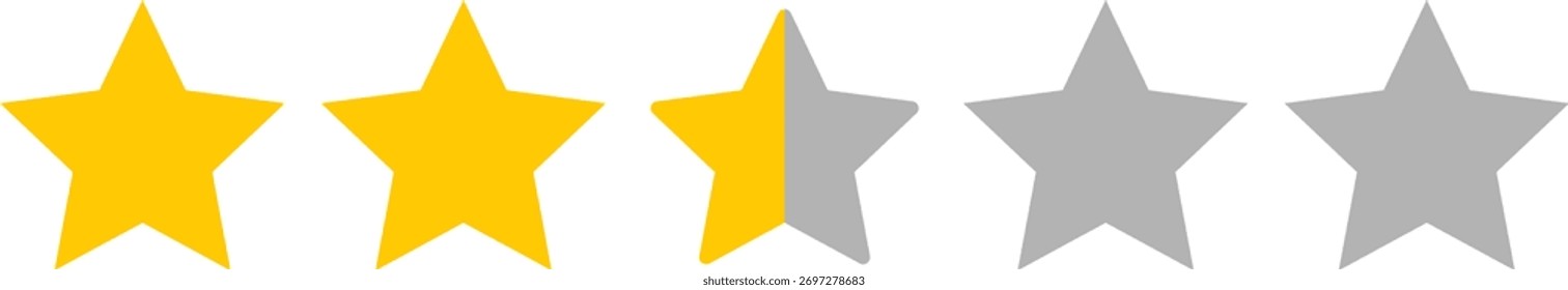 A visual representation of a rating system, showing three fully colored golden stars and two empty gray stars.