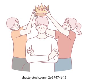 A visual representation of recognition and leadership, where peers crown an individual symbolizing success.