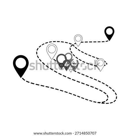 A visual representation of a route with various transportation options and location markers.
