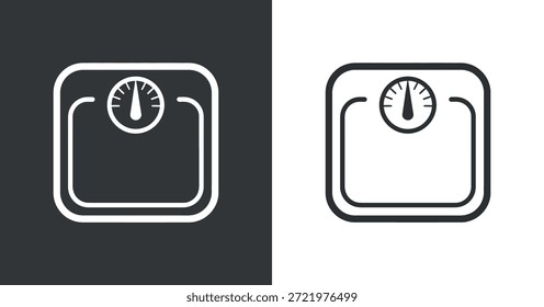 Uma representação visual exibe um ícone de escala de banheiro representado em um esquema de cores preto e branco oferecendo um contraste acentuado