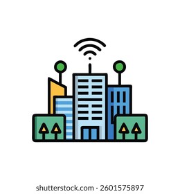 Visual representation of a smart city icon focusing on infrastructure development.