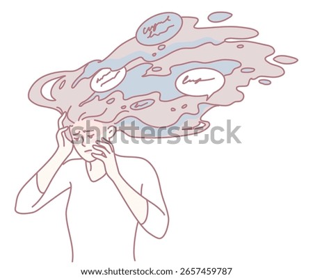 A visual representation of someone overwhelmed by a torrent of thoughts and emotions, illustrating mental stress