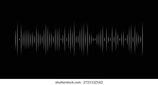 A visual representation of a sound wave, depicted as a series of white vertical lines of varying heights against a solid black background, creating a dynamic and abstract pattern.