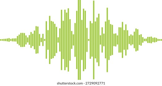 Representação visual da forma de onda sonora com vibrações verdes no fundo branco
