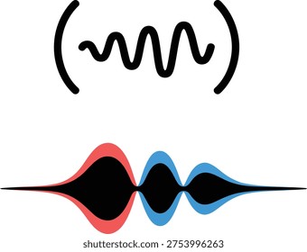 Visual representation of sound waves and audio frequency illustration with musical notes. Vector