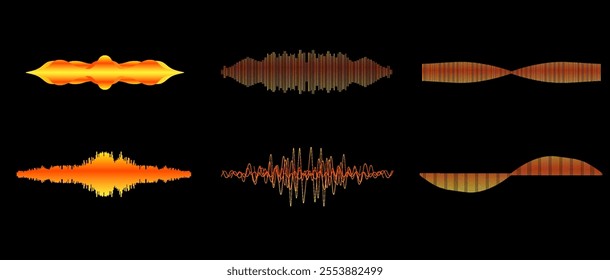 Visual representation of sound waves illustrating various types of audio frequencies in an abstract format.