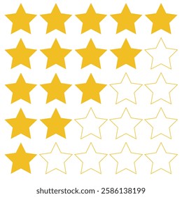 Visual representation of a star rating system, using filled and unfilled stars to indicate a score.