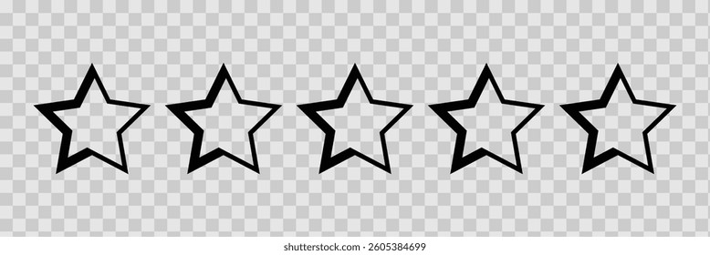 Visual representation of a star rating system, Star icon collection, Blank star vector icons, Black line stars mock up isolated on white background. 