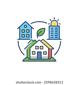 Visual representation of sustainable real estate icon focusing on green investments.
