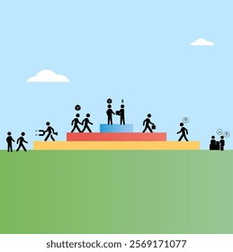 A visual representation of teamwork and customer acquisition as groups collaborate to achieve shared business goals, building a strong customer base.