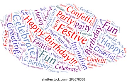 A visual representation of the theme "Happy Birthday!" in a word tag cloud