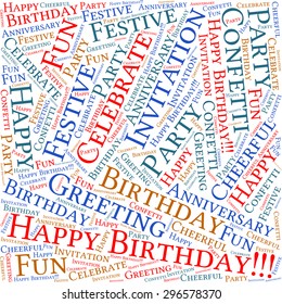 A visual representation of the theme "Happy Birthday!" in a word tag cloud