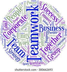 A visual representation of the theme "Teamwork" in a word tag cloud