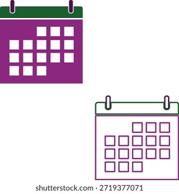 A visual representation of two calendars, one purple and one with a green border, is shown.