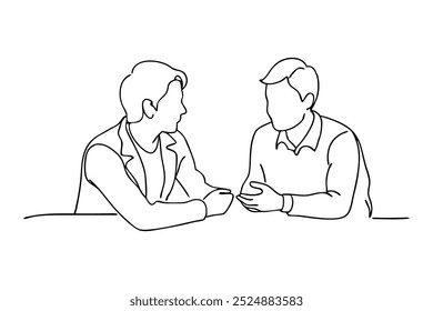 Representación visual de dos individuos en discusión arte de línea negra continua Ilustración vectorial plana aislada sobre fondo blanco