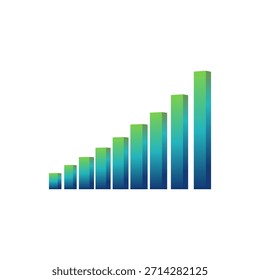 Visual representation of upward trend and growth of ascending bars, transitioning from blue to green, signifying progress and positive development.