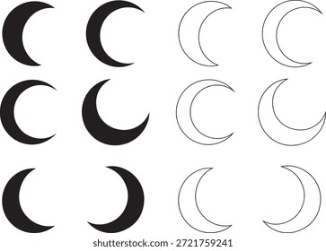 Representação visual de várias fases da lua crescente em um formato de grade