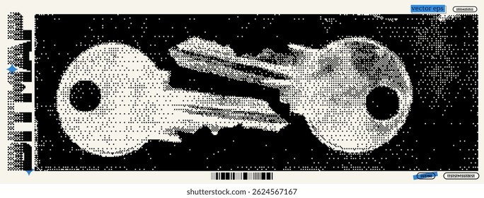 Representação visual de chaves vintage em um estilo bitmap inspirado no y2k ilustrando a essência do dadaísmo