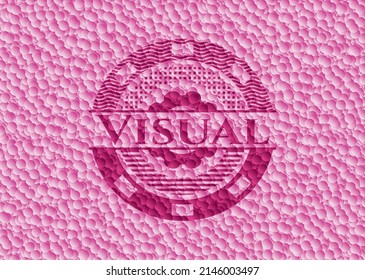 Ruhiges rosafarbenes Emblem im Retrostil mit Blasenhintergrund. Vektorgrafik. Detaillierte Angaben. 