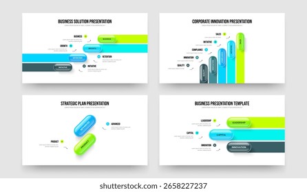 Visual Review 4 5 2 3 Step Infographic Slideshow Design Collection. Consulting Overview Four Five Two Three Element Diagram Presentation Template Vector Illustration Set.