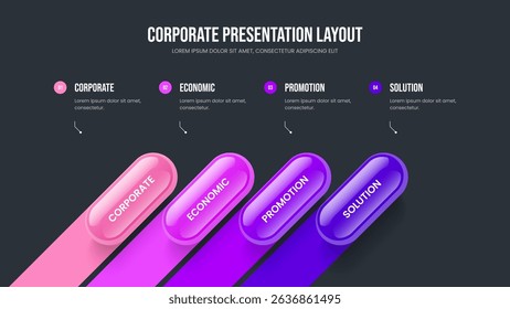 Visual Review 4 Step Infographic Frame Design. Market Innovation Presentation Template Vector Illustration. Professional Forecast Four Option Diagram Slideshow Layout.