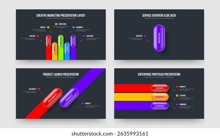 Revisão Visual 5 1 2 3 Element Diagram Presentation Design Set. Consulting Strategy Five One Two Three Step Infographic Slideshow Template Vetor Illustration Collection.