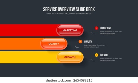 Visual Review Three Element Diagram Slide Template. Project Campaign Slideshow Layout Vector Illustration. Financial Forecast 3 Step Infographic Presentation Design.