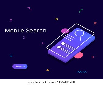 Visual Search, Search engine, Mobile Search modern vector banner illustration with icons and texts.