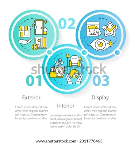 Visual sense in retail experience circle infographic template. Display. Data visualization with 3 steps. Editable timeline info chart. Workflow layout with line icons. Myriad Pro-Regular font used