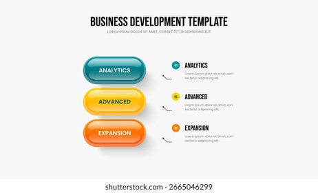 Visual Solution 3 Element Diagram Slide Layout. Digital Profile Three Step Infographic Frame Design. Business Plan Presentation Template Vector Illustration.