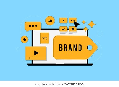 Visual storytelling in branding includes storyboards, photo collages and short video snippets to build emotional connection and brand identity. Visual storytelling marketing vector illustration