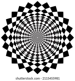 A visual strong black and white star shape which repeats itself to the center. Vibrating strong image
