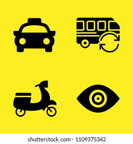 visual, taxi front view, motorbike and bus vector icon set. Sample icons set for web and graphic design