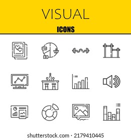visual vector line icons set. picture, pie chart and bars Icons. Thin line design. Modern outline graphic elements, simple stroke symbols stock illustration