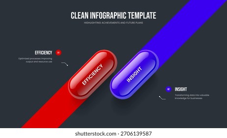 Visual Visualization 2 Option Diagram Slideshow Layout. Corporate Profile Two Step Infographic Slide Design. Advertising Insight Frame Template Vector Illustration.