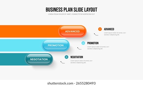 Visual Visualization 3 Step Infographic Presentation Design. Creative Strategy Slide Layout Vector Illustration. Sales Portfolio Three Element Diagram Frame Template.