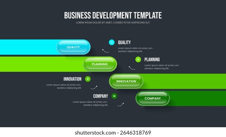 Visual Visualization 4 Element Diagram Presentation Template. Creative Planning Slideshow Layout Vector Illustration. Financial Performance Four Step Infographic Slide Design.