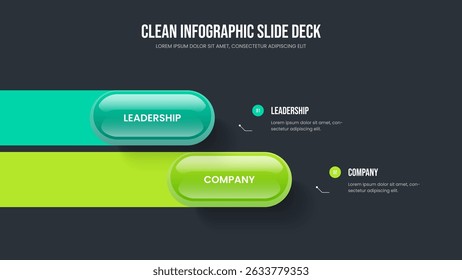 Visual Visualization Frame Layout Vector Illustration. Business Overview 2 Step Diagram Slide Template. Company Development Two Element Infographic Presentation Design.
